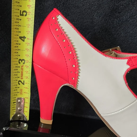 Kym By J Adams Classic Two-Tone Mary Jane High Heels in Red and Cream - Picture 15 of 15